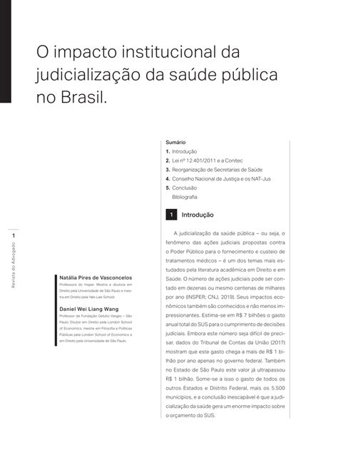 PDF O impacto institucional da judicialização da saúde pública no Brasil