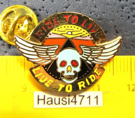 MOTORRAD BIKER PIN SKULL LIVE TO RIDE RIDE TO LIVE GOLDIG Kaufen Auf