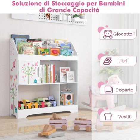 Costway In Libreria Per Bambini Mobile Portagiochi Multiuso Con