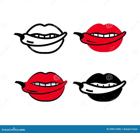 Lips With Red Hot Chili Pepper In Mouth Stock Vector Illustration Of