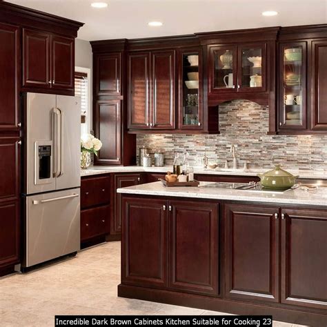 Incredible Dark Brown Cabinets Kitchen Suitable For Cooking