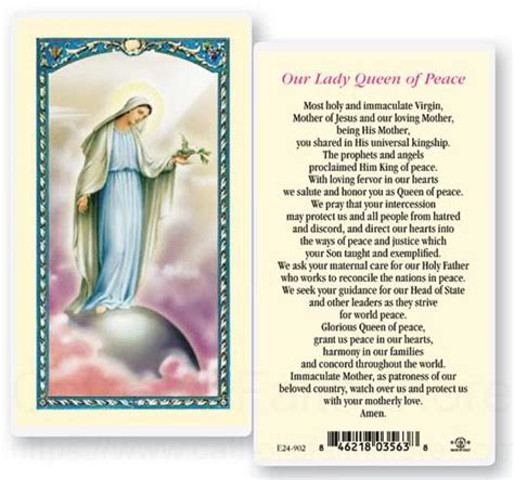 25 Cards Per Pack .80 per card Our Lady Queen of Peace Laminated Prayer ...