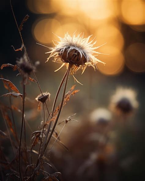 Le Soleil Se Couche Sur Un Champ De Plantes Sèches Vecteur Premium