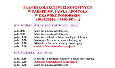 Plan rekolekcji wielkopostnych ad 2024 Parafia pw Świętego Pawła