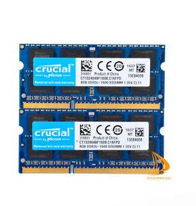 Crucial 16G Kits 2x 8GB 2Rx8 PC3L 12800S DDR3 1600Mhz SODIMM Laptop