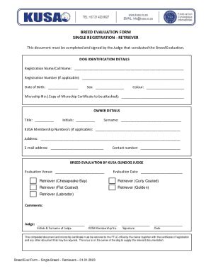 Fillable Online Breed Evaluation Form Single Registration Fax Email