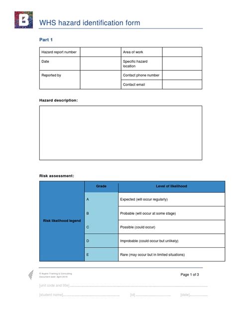 Bsbwhs401 Whs Hazard Identification Formdocx Risk Identity Document