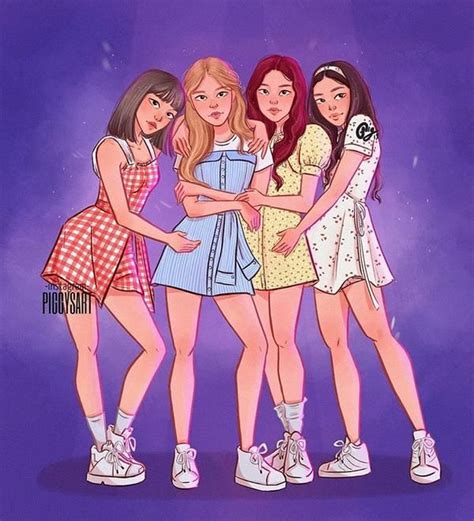 Blackpink By Piggysart Girl Cartoon Girls Cartoon Art Cute Girl Drawing