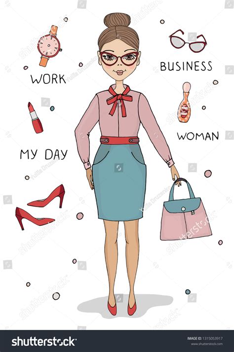 Vector Illustration Cute Business Woman Office Vector De Stock Libre De Regalías 1315053917