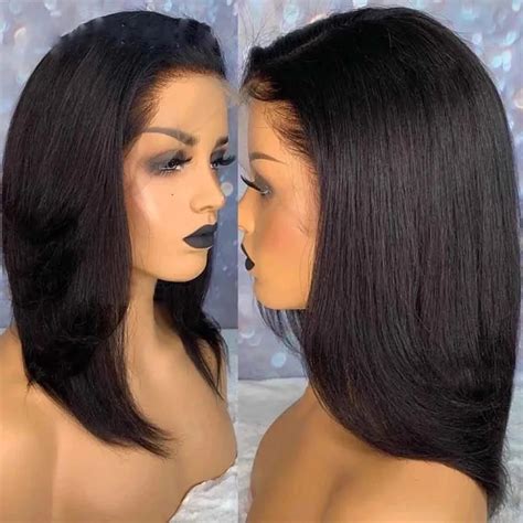 150 Density Synthetic Lace Front Wig For Black Women Natural Yaki Straight Bob Style With Heat