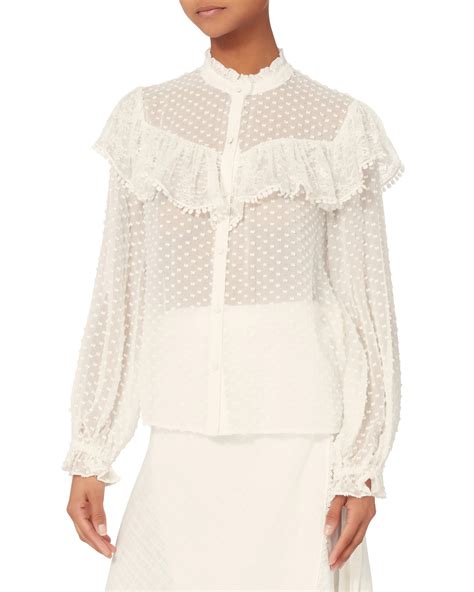 LoveShackFancy Erica Swiss Dot Blouse In White Lyst