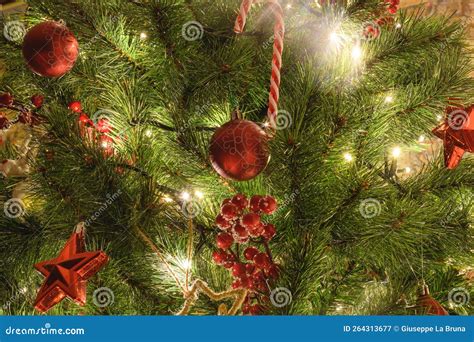 Christmas Tree with Red Decorations Stock Image - Image of plant ...