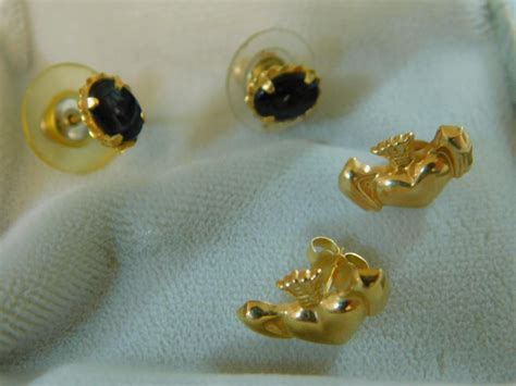 Lot 2 Pr Gold Pierced Earrings