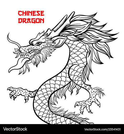 Chinese dragon hand drawn contour drawing Vector Image