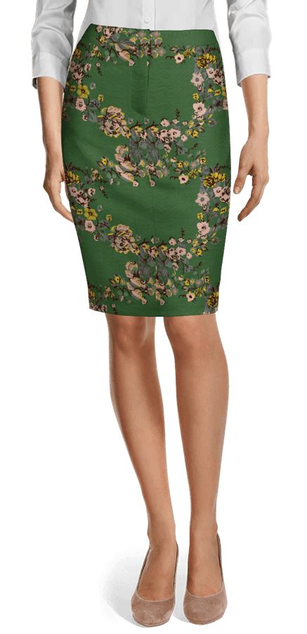 Green Floral Jacquard Skirt Suit With Peak Lapels 379 Sumissura