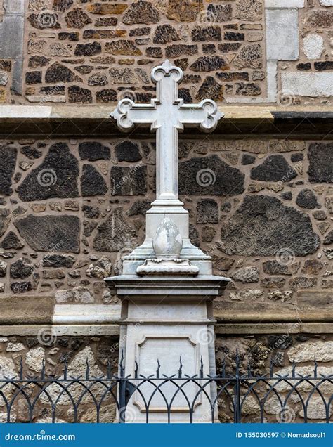 Stone Cross Monument Old European Town Stock Image Image Of People