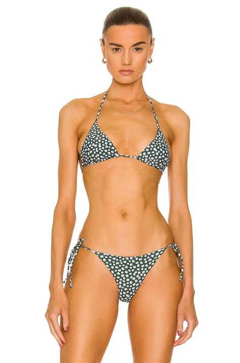 Matteau String Triangle Bikini Top In Emerald Wildflower Fwrd