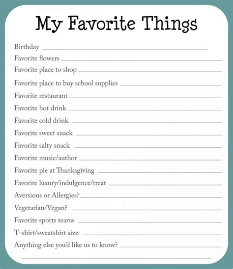 Employee Favorite Things List Free Printable Hq