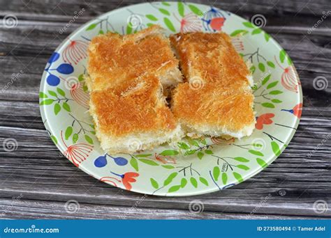 A Traditional Middle Eastern Dessert Knafeh Konafa Made With Spun