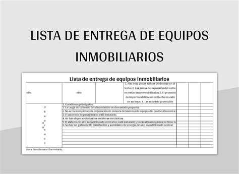 Plantilla De Excel Lista De Entrega De Equipos Inmobiliarios Y Hoja De