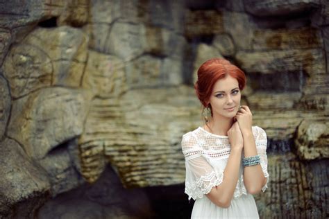 Wallpaper Face Temple Women Outdoors Redhead Model Blue Eyes