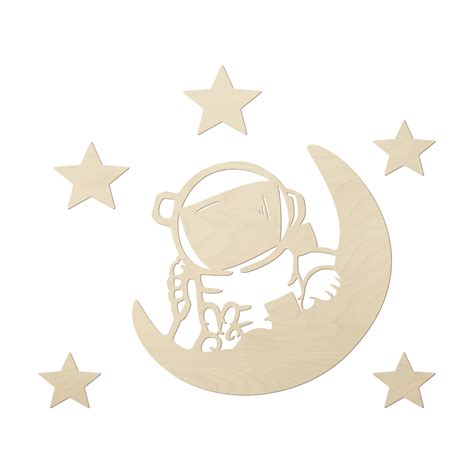 D Coration En Bois Placage Peuplier Petit Astronaute Avec Lune Et