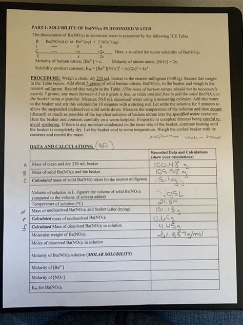 Solved PART I SOLUBILITY OF Ba NO3 IN DEIONIZED WATER The Chegg