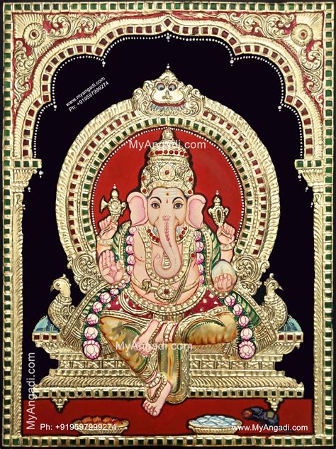 Shri Ganesh Semi Embossed Tanjore Painting Tanjore Painting Painting