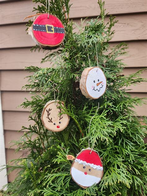 4 Christmas Ornaments Wood Slice Ornaments Nature Decorations Rustic