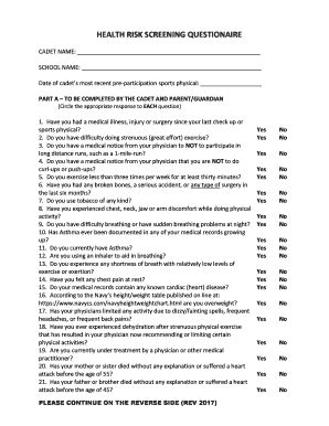 Fillable Online HEALTH RISK SCREENING QUESTIONAIRE Fax Email Print