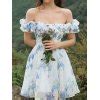 Emmiol Free Shipping Off Shoulder Ruffle Floral Mini Dress Blue S