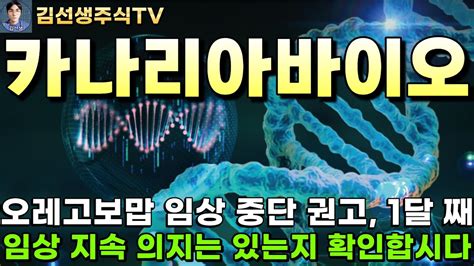 카나리아바이오 주가전망 마감뉴스 오레고보맙 임상 중단 권고 1달째 적어도 임상 지속 의지는 있는지 확인합시다 주주분들