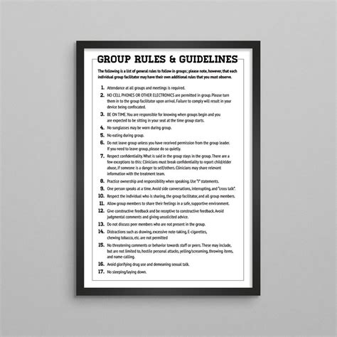 Group Rules And Guidelines Poster For Recovery Treatment Rehab Center