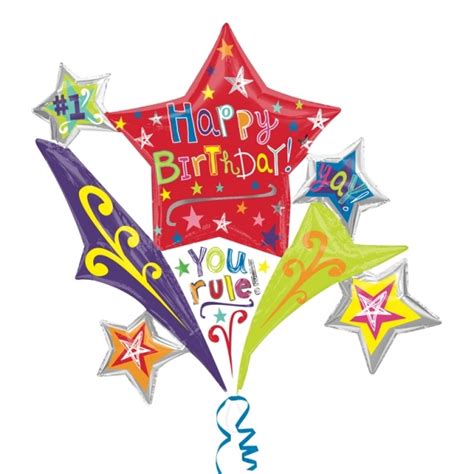 Birthday Stars Supershape Helium Filled Balloon Bouquet With 6 Treated