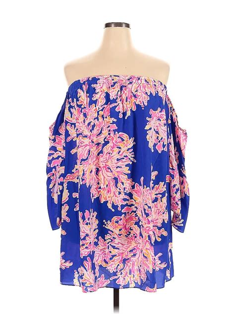 Lilly Pulitzer 100 Silk Blue Long Sleeve Blouse Size Xl 63 Off