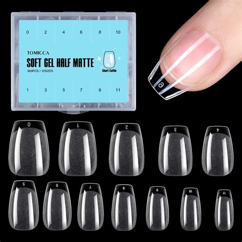 Tomicca Short Coffin Nail Tips 360pcs Soft Gel Nail Tips Half Matte Gel Nail Tips