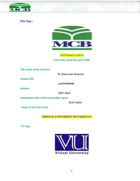 PDF Internship Report MCB Marketing Virtual University VU DOKUMEN TIPS