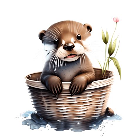 Ferocious Baby Otter Graphic In Basket · Creative Fabrica