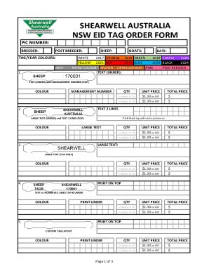 Fillable Online Shearwell Australia Nsw Eid Tag Order Form Fax Email