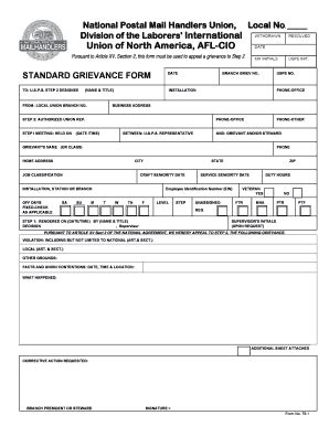 Fillable Online Ws2 Npmhu Research NPMHU Standard Fillable Grievance