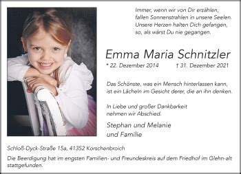 Traueranzeigen Von Emma Maria Schnitzler Trauer Und Gedenken