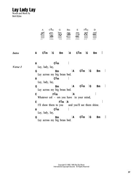 Lay Lady Lay Sheet Music Bob Dylan Ukulele Chordslyrics