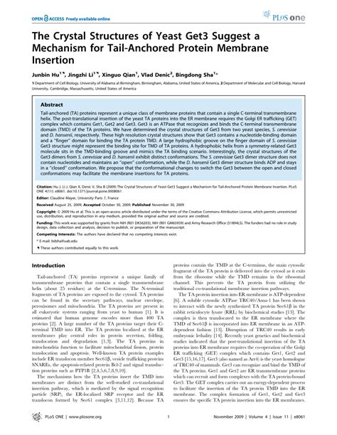 Pdf The Crystal Structures Of Yeast Get Suggest A Mechanism For Tail