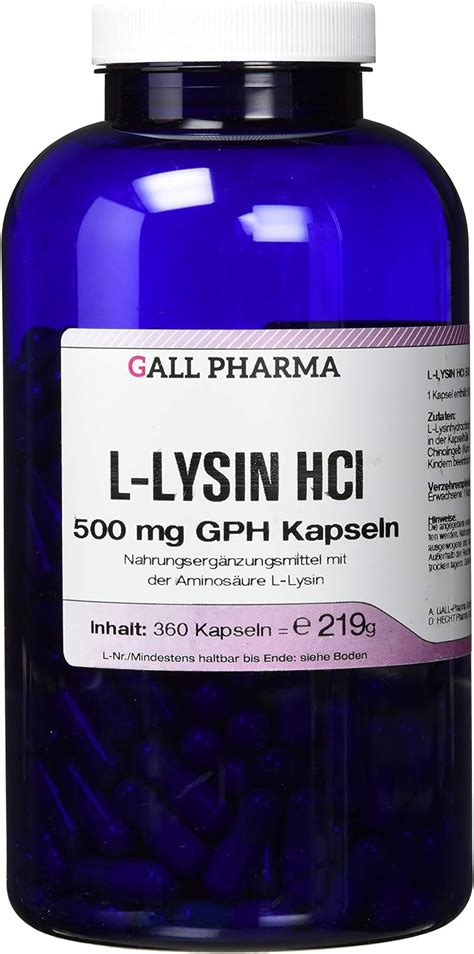 Gall Pharma L Lysin Hcl Mg Gph Kapseln St Ck Amazon De