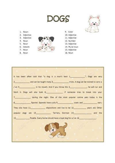 Dogs Madlibs Page Summer School Activities Mad Libs School Activities