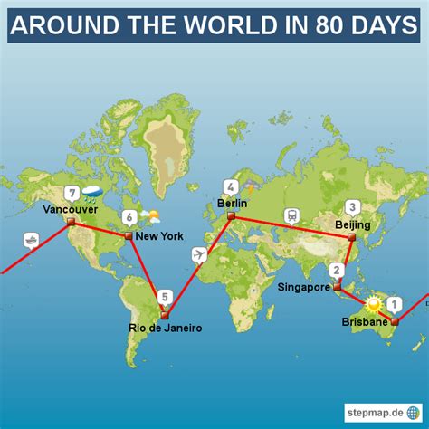 Stepmap Around The World In 80 Days Landkarte Für World