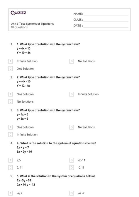 50 Systems Of Equations Worksheets For 6th Grade On Quizizz Free