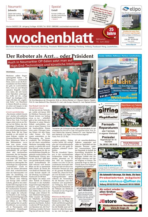 Das Wochenblatt Neumarkt Vom 15 Juni 2022 Als E Paper Wochenblatt