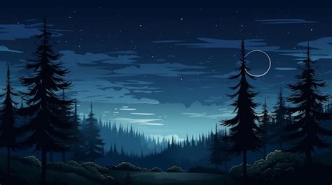 Un Bosque Con Un Bosque Y Un Cielo Con La Luna En El Fondo Vector Premium