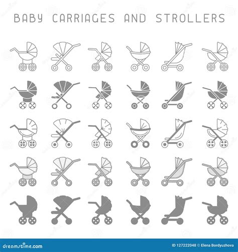 Baby Carriages Icon Set Colorful Prams On White Background Vector